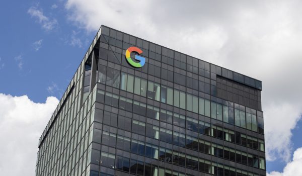 Cambridge, MA, USA - June 28, 2022: Exterior view of Google's office building at 325 Main Street in Cambridge, Massachusetts. Google LLC is an American technology company headquartered in Mountain View, California.