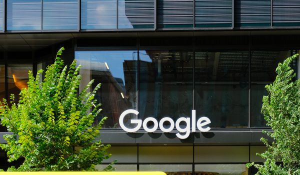 Massachusetts, USA - 26 July 2024. General view of the Google logo sign on office facade