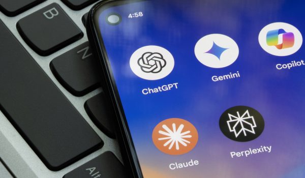 Portland, OR, USA - Sep 1, 2024: ChatGPT, Gemini, Microsoft Copilot, Claude, and Perplexity app icons are seen on a Google Pixel smartphone. AI competition concepts.