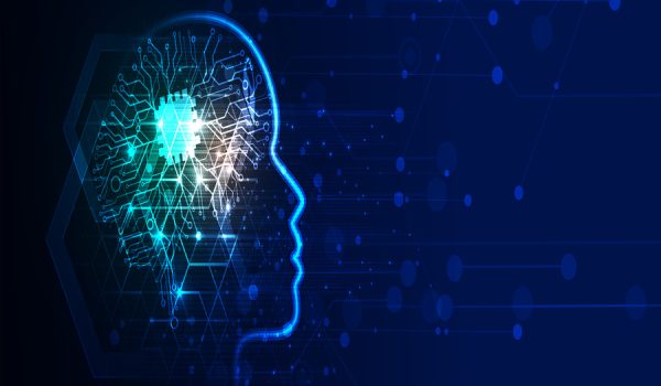 Abstract Artificial intelligence. Cloud computing. Machine learning. Technology web background. Virtual concept futuristic background