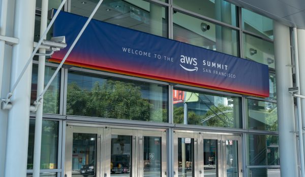 SAN FRANCISCO, CA - April 1, 2018: Amazon Web Services (AWS) Summit banner in San Francisco at the Moscone Convention center. This stop took place on April 4, 2018.