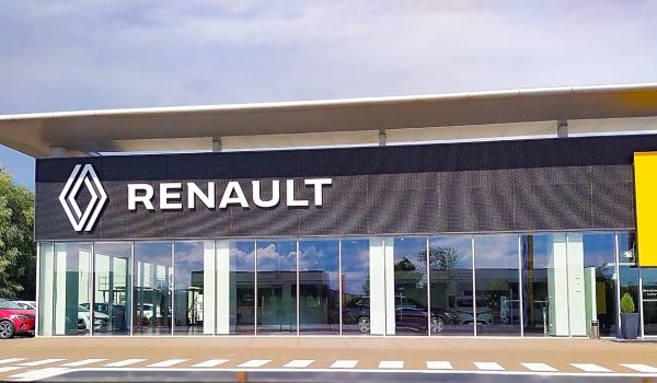 Iasi, Romania - September 11, 2022: Showroom of Renault. Showroom and car of dealership Renault. Renault Group is a French multinational automobile manufacturer established in 1899.