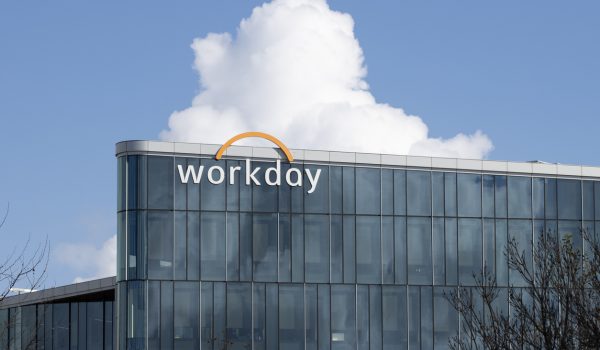 Pleasanton, CA, USA - Feb 21, 2024: Exterior view of Workday's headquarters building in Pleasanton, California. Workday provides enterprise cloud applications for finance and human resources.